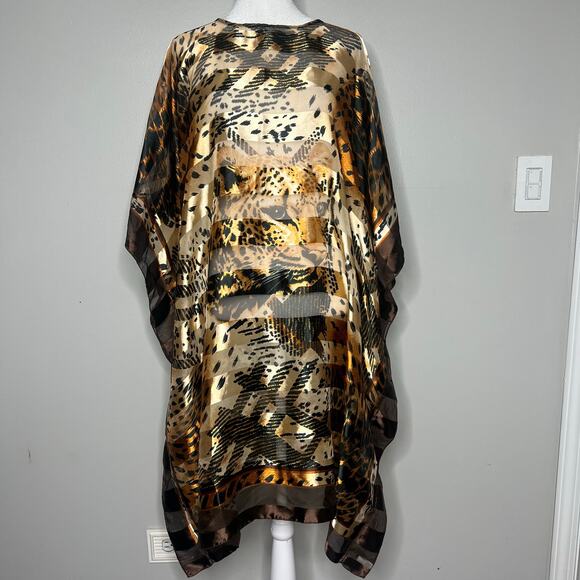 Women's Animal Print Blouse Kaftan Cover-Up One Size Mumu Old Money Mob Wife - Picture 1 of 10
